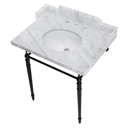 Kingston Brass 30 Carrara Marble Console Sink with Brass Legs, Marble WhiteMatte Black LMS3022M80